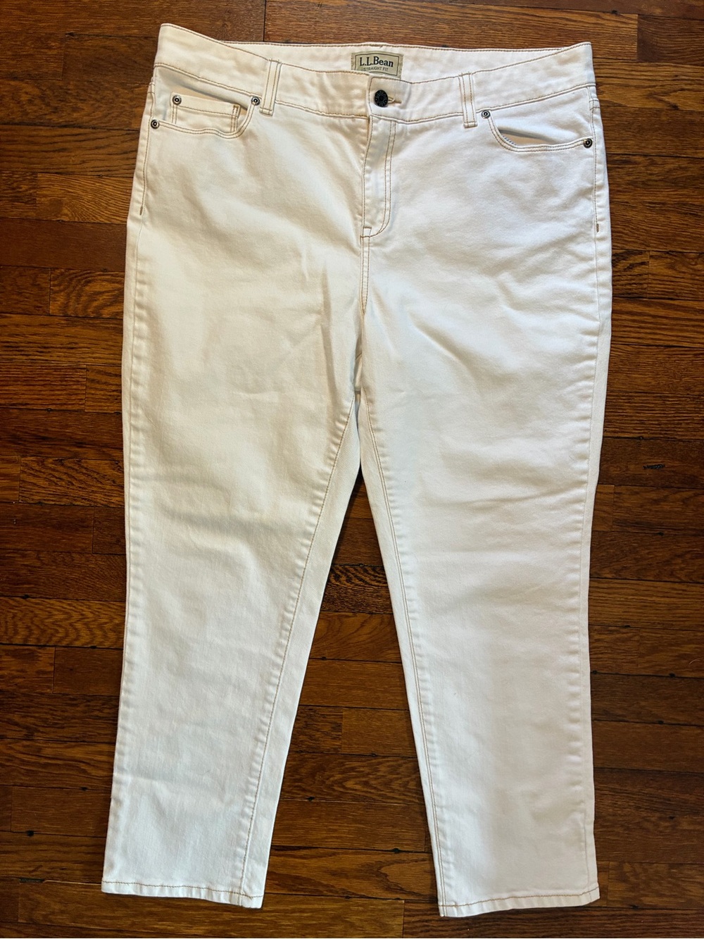 L.L.Bean White Straight Fit Stretch Jeans Size 16